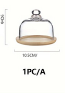 Bandeja de Bolo em Bambu com Tampa de Vidro Decorativa para Sobremesas e Frutas