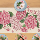Caminho de Mesa de Linho com Estampa Floral de Hortênsia e Borboletas