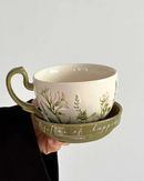 Caneca de Cerâmica com Prato Estilo Retrô 460ml Ideal para Café e Leite