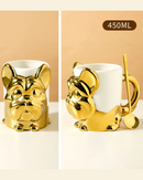 Caneca Criativa Dog 3D em Cerâmica Caneca de Café e Chá com Detalhes Dourados ou Prateados