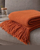 Cobertor de Malha com Borlas Laranja Morandi Macio e Aconchegante para Sofá Cama ou Viagem