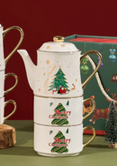 Conjunto de Chá Natalino em Cerâmica