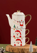 Conjunto de Chá Natalino em Cerâmica