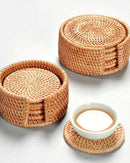 Conjunto de Descansos de Copo de Rattan Natural para Mesa e Cozinha