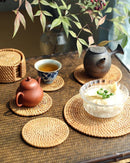 Conjunto de Descansos de Copo de Rattan Natural para Mesa e Cozinha