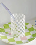 Copo de Vidro Xadrez 300ml Elegância para Suco Café e Drinks
