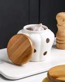 Jarra de Armazenamento de Alho em Cerâmica Oca com Tampa em Forma de Abóbora