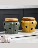 Jarra de Armazenamento de Alho em Cerâmica Oca com Tampa em Forma de Abóbora