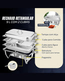 Rechaud Retangular de Aço Inox 9L com 2 Cubas Banho Maria Profissional
