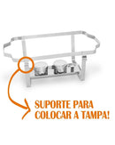 Rechaud Retangular de Aço Inox 9L com 2 Cubas Banho Maria Profissional