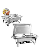 Rechaud Retangular de Aço Inox 9L com 2 Cubas Banho Maria Profissional