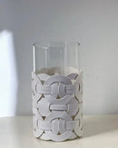 Vaso de Vidro com Couro Trançado Decoração Moderna para Sala ou Mesa